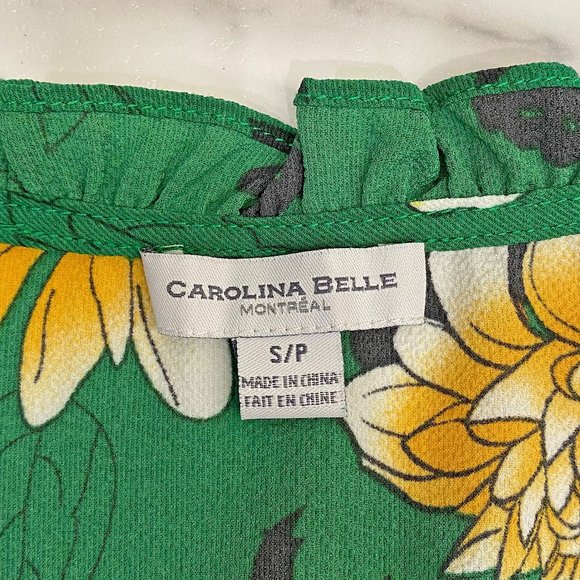 emerald green and yellow flower blouse - Picture 11 of 15